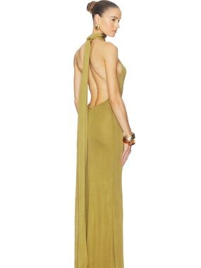 ELSA Olive Green Backless Halter Maxi Dress